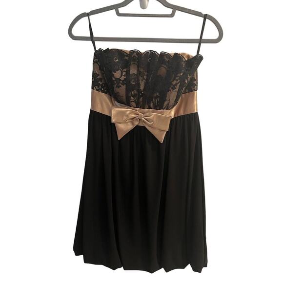 Jessica McClintock for Gunne Sax Size 5 Black and Gold Strapless Dress Vintage - Picture 1 of 7